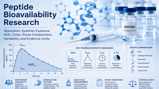 Peptide Bioavailability Research: Absorption, Systemic Exposure, AUC, Cmax, Route Comparisons, Variability, and Evidence Limits
