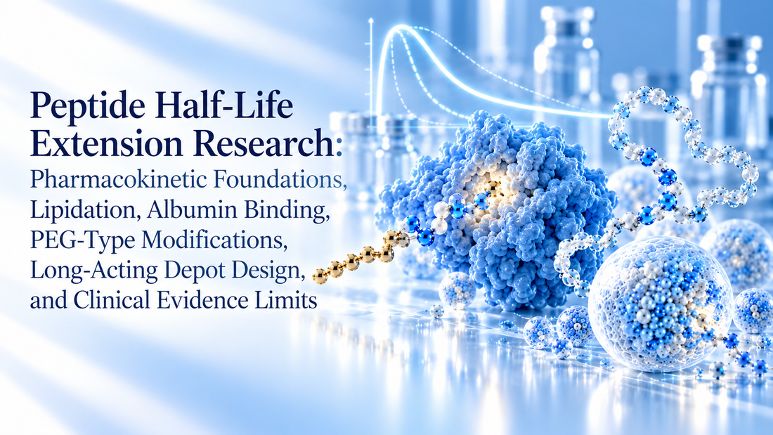 Peptide Half-Life Extension Research: Pharmacokinetic Foundations, Lipidation, Albumin Binding, PEG-Type Modifications, Long-Acting Depot Design, and Clinical Evidence Limits