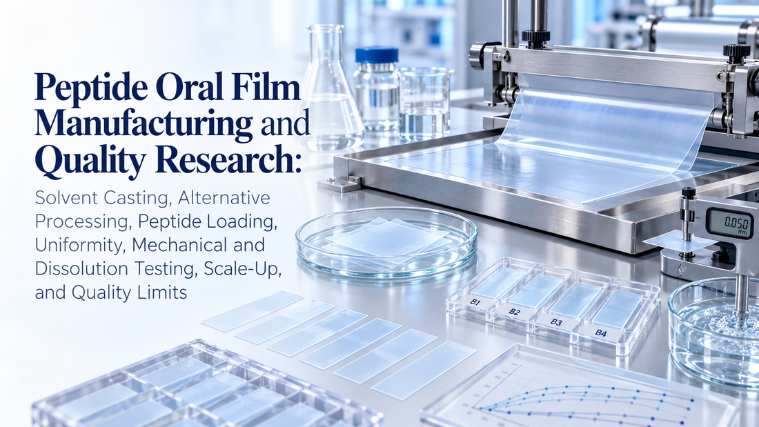 Peptide Oral Film Manufacturing and Quality Research: Solvent Casting, Alternative Processing, Peptide Loading, Uniformity, Mechanical and Dissolution Testing, Scale-Up, and Quality Limits