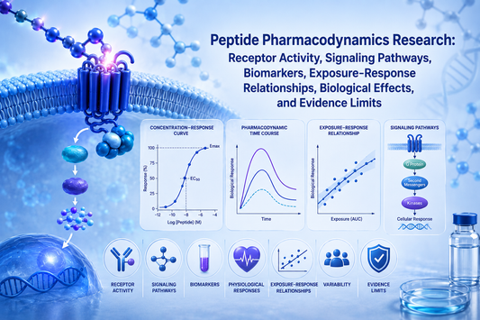 Peptide Pharmacodynamics Research: Receptor Activity, Signaling Pathways, Biomarkers, Exposure-Response Relationships, Biological Effects, and Evidence Limits