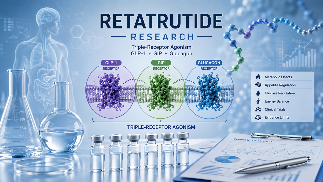 Retatrutide Research: Triple-Receptor Agonism, GLP-1, GIP, Glucagon Signaling, Metabolic Effects, Clinical Trials, and Evidence Limits
